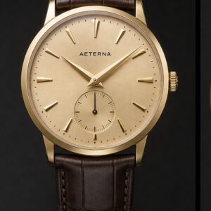 AETERNA Grand Dress Champagne Gold front view by TIMELY TRENDS | AETERNA Grand Dress Champagne Gold dial and case detail by TIMELY TRENDS | AETERNA Grand Dress Champagne Gold crown-side profile by TIMELY TRENDS