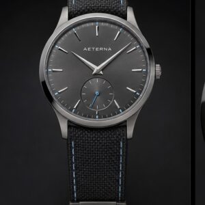 AETERNA Grand Dress Titanium Slate front view by TIMELY TRENDS | AETERNA Grand Dress Titanium Slate dial and case detail by TIMELY TRENDS | AETERNA Grand Dress Titanium Slate crown-side profile by TIMELY TRENDS